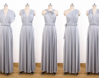 Long Grey Convertible Bridesmaid Dress